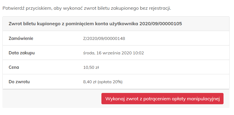 Kliknięcie w otrzymany link przekierowuje do podstrony potwierdzającej wykonanie zwrotu